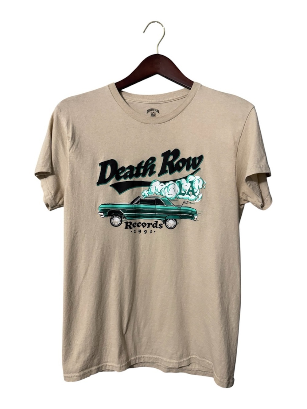 Death Row Records 1991 Men's T-Shirt M Short Sleeve Tan Car Crew Neck